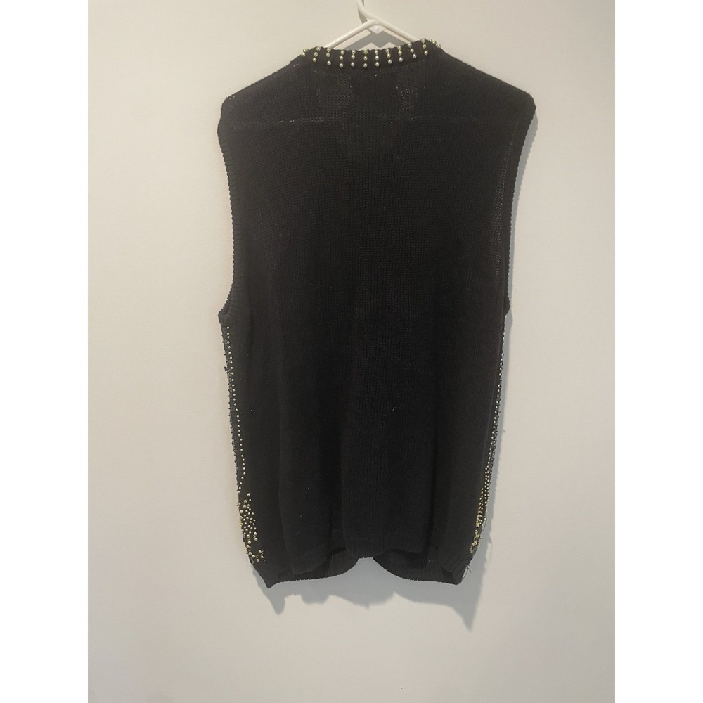 Western Connection Vintage Size XL Sleeveless Sweater Beaded‎ Sequins Black Gold